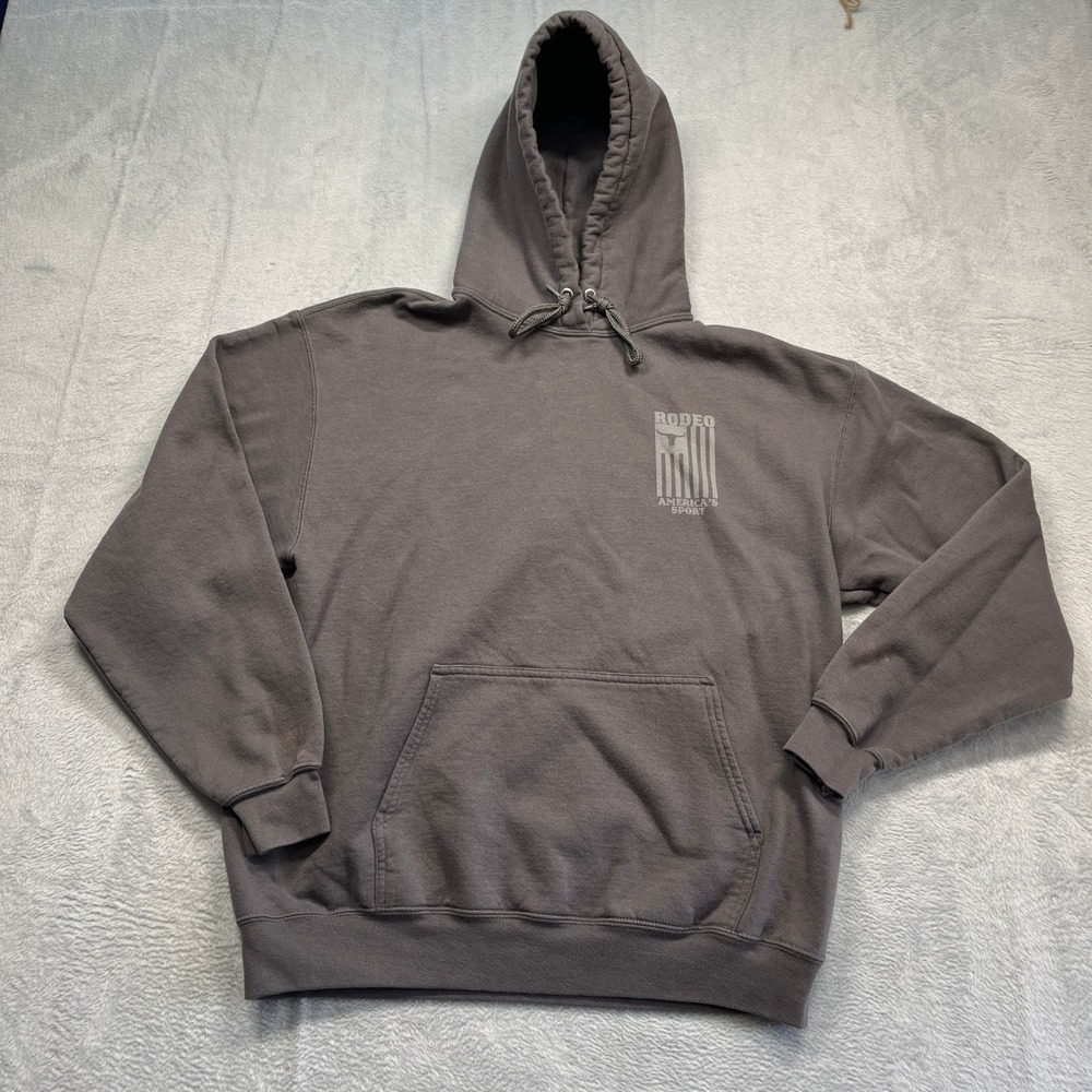 Port & Company Rodeo‎ Hoodie Mens Gray Wild West Bull Skull Pullover Large